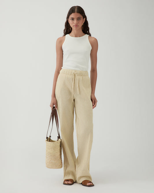 Andi Trousers Cotton Seersucker Stripe Yellow
