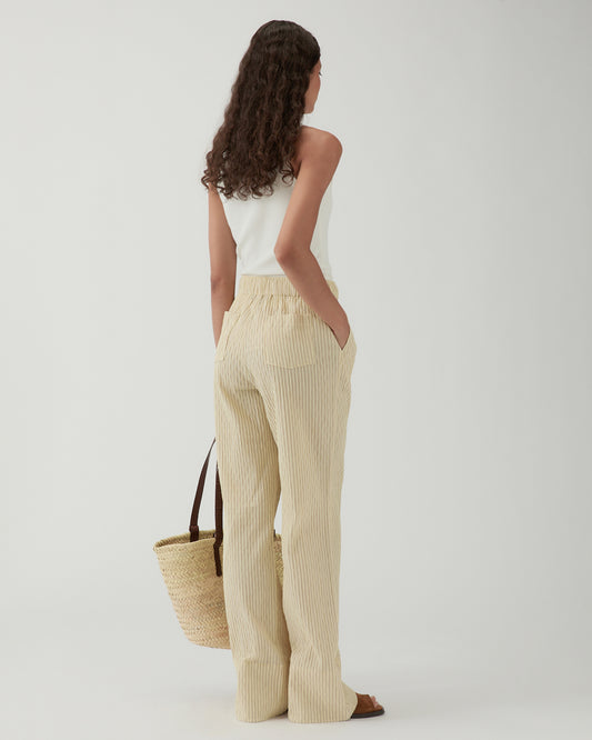 Andi Trousers Cotton Seersucker Stripe Yellow