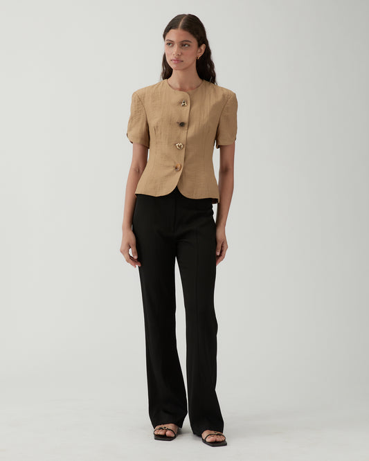 Cody Blouse Viscose Linen Blend Caramel