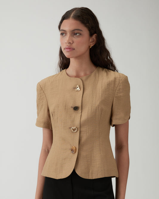 Cody Blouse Viscose Linen Blend Caramel