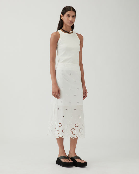 Justine Skirt Cotton Embroidery White