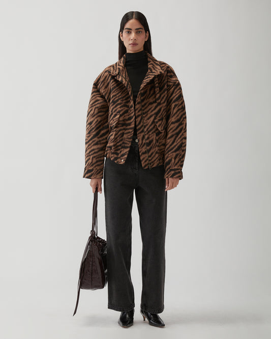 Sofie Jacket Wool Blend Jacquard Tiger Beige