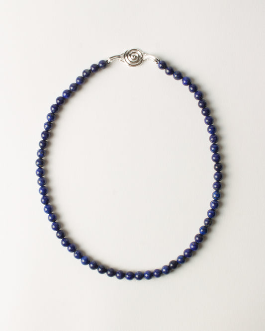 Petite Beaded Swirl Necklace Silver Plated with Lapis