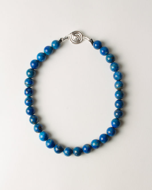 Beaded Swirl Necklace Silver Plated with Lapis
