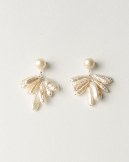 Pom Pom Earrings Silver Plated with Mother of Pearl