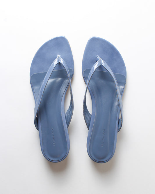 Wedge Thong Leather Patent Jean Blue