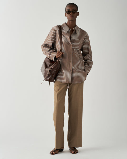 Ellis Shirt Cotton Stripe Brown
