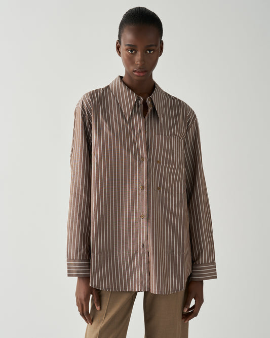 Ellis Shirt Cotton Stripe Brown