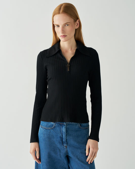Jasmine Top Organic Cotton Rib Black