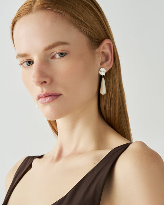Swirl Tear Droplet Earrings Silver Plated with Mother of Pearl
