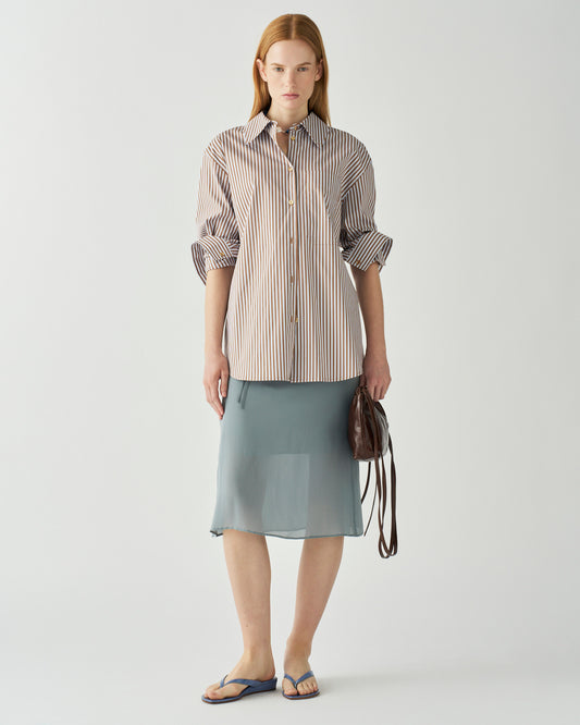 Caprice Shirt Cotton Stripe Brown and Blue