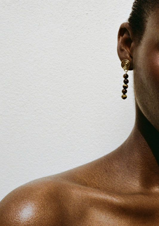 Swirl Petite Droplet Earrings Gold Plated with Tiger's Eye